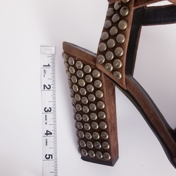 GIUSEPPE ZANOTTI STUDDED ANKLE-WRAP CHUNKY HEEL SANDAL, MILITARE - Picture 6 of 14